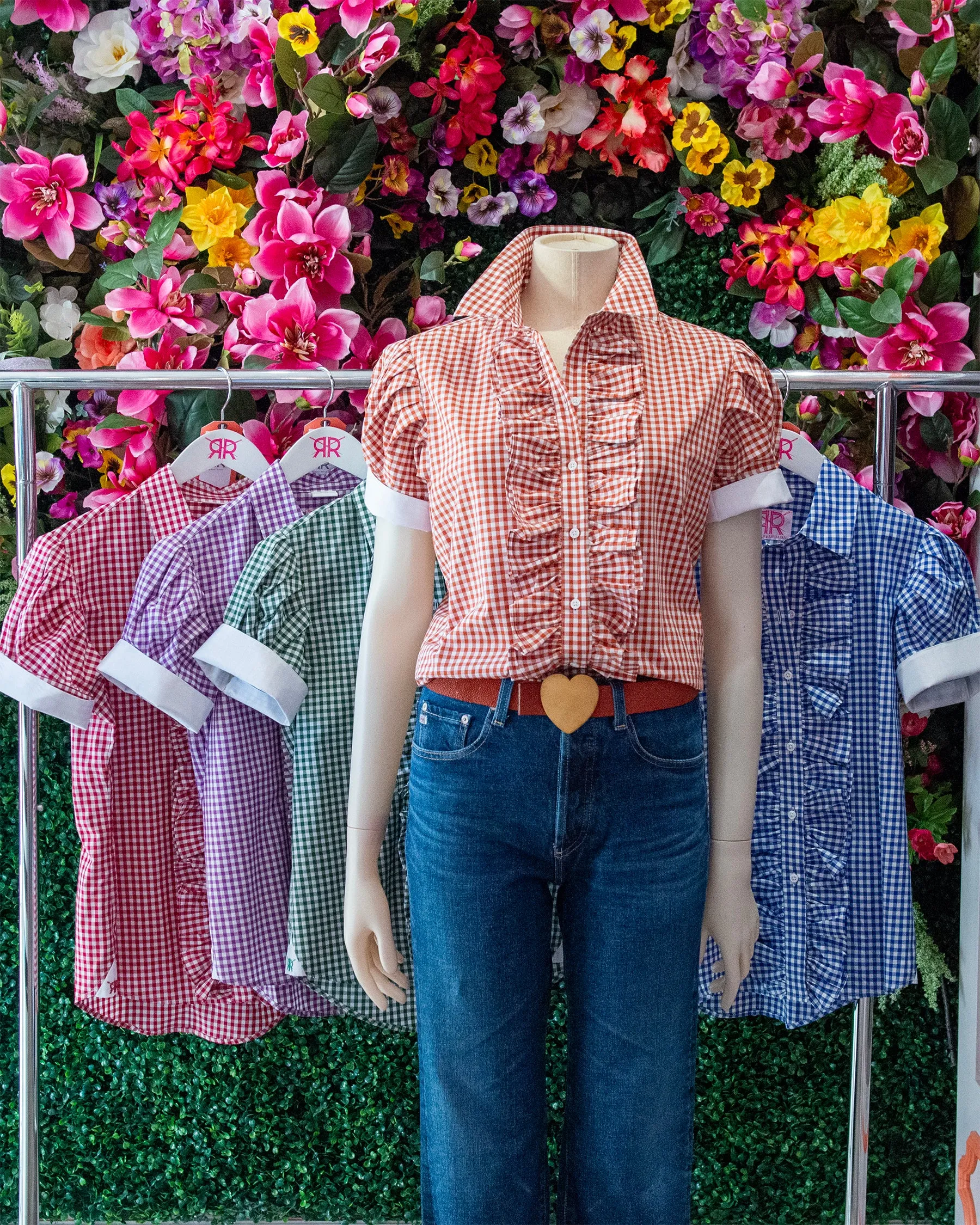 Pleated Sleeve Gingham Ruffle