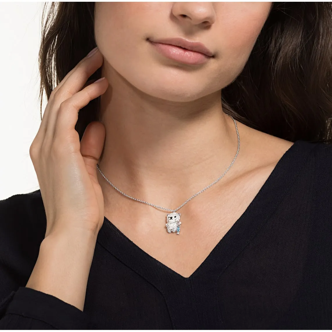 Polar Bear Multi-Colored Rhodium Plated Pendant Necklace