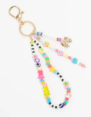 Rainbow Beaded & Gold Bow Keychain