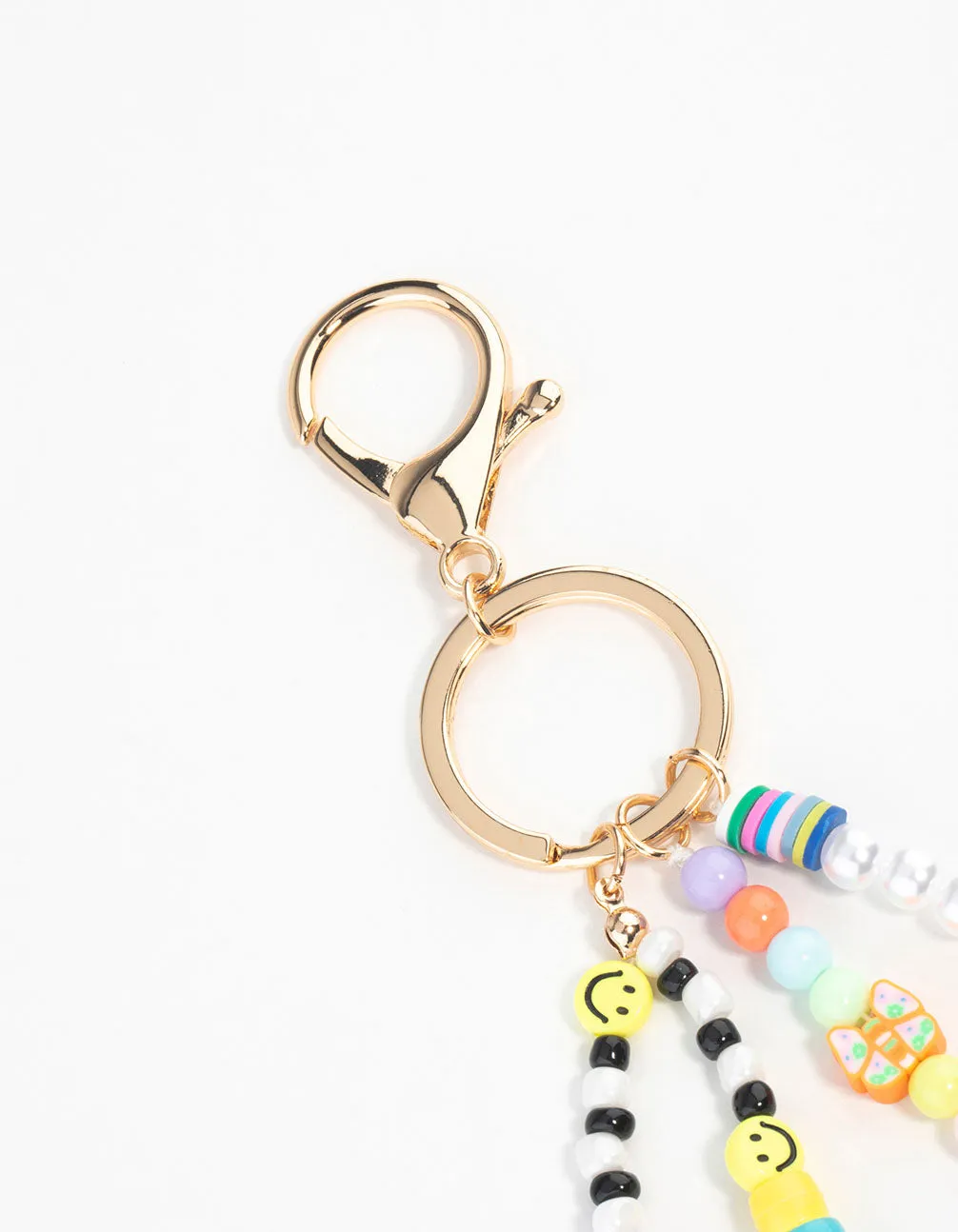 Rainbow Beaded & Gold Bow Keychain