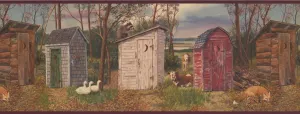 Red Brown Beige Grey Village BE10201B Wallpaper Border