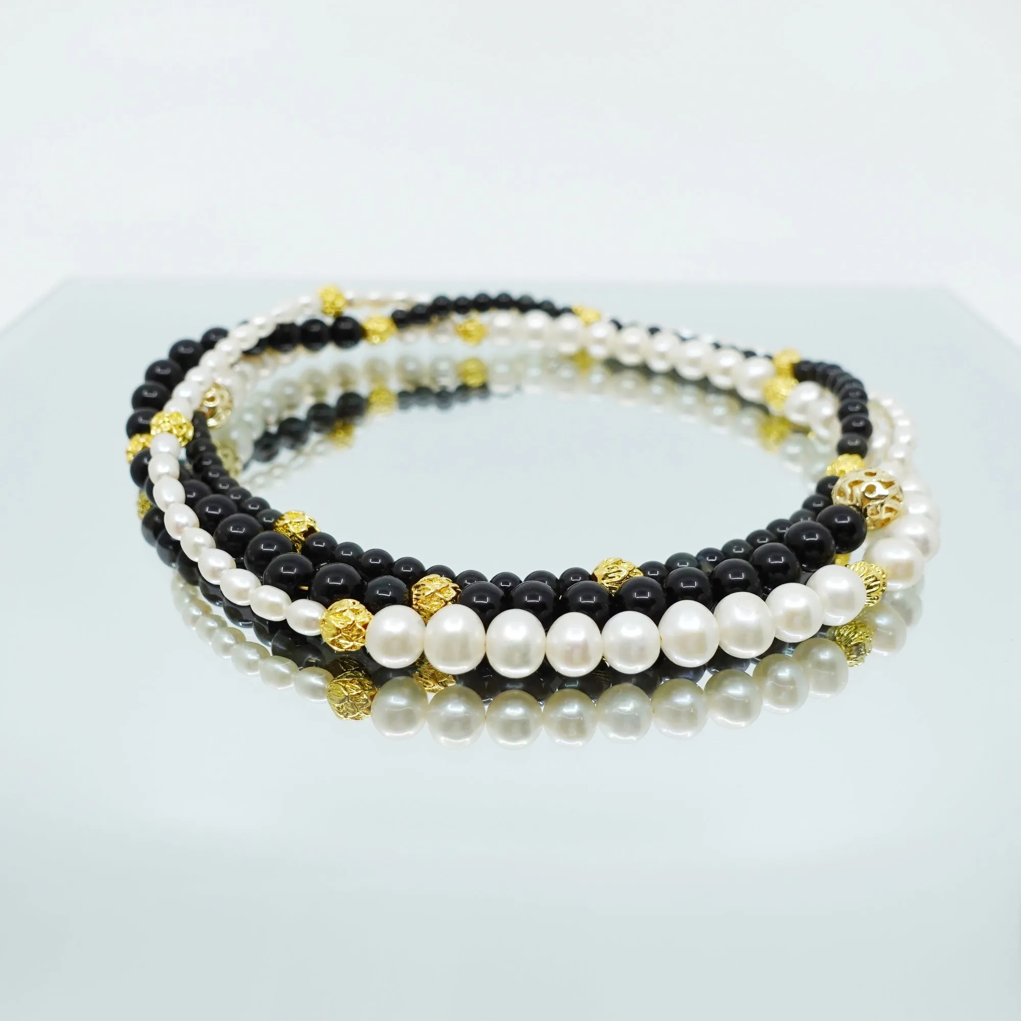 Return to Origin Pearl and Obsidian Opera Necklace