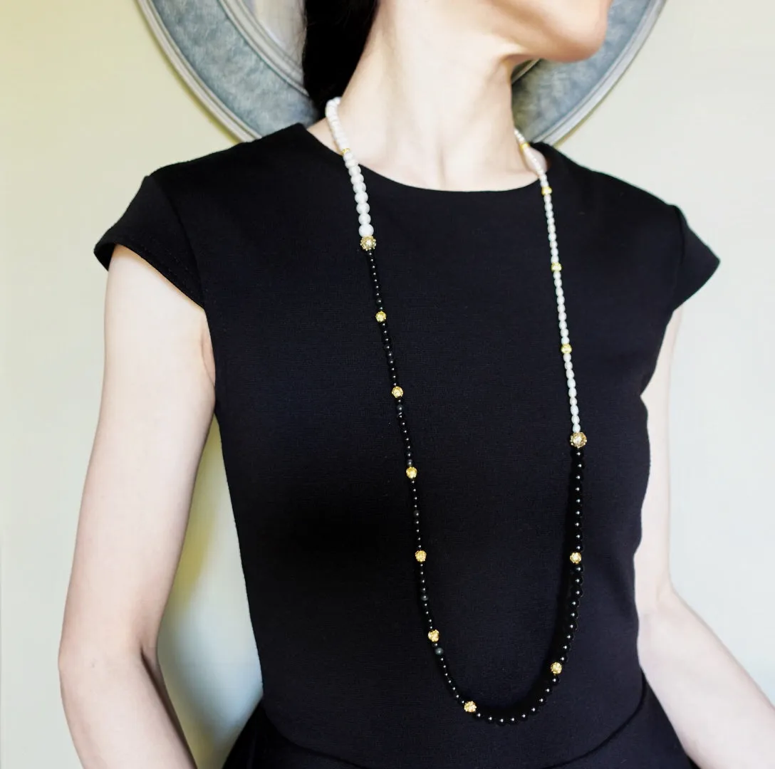 Return to Origin Pearl and Obsidian Opera Necklace