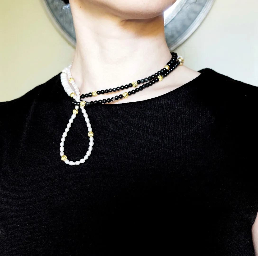 Return to Origin Pearl and Obsidian Opera Necklace