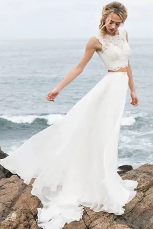 Roycebridal Elegant Two Pieces Lace Straps Chiffon Wedding Dresses,MW301