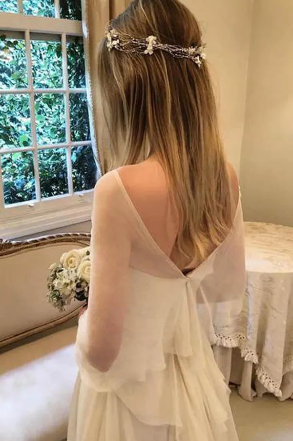 Roycebridal Simple Elegant Chiffon with Wrap Sleeve Beach Wedding Dresses  ,MW282