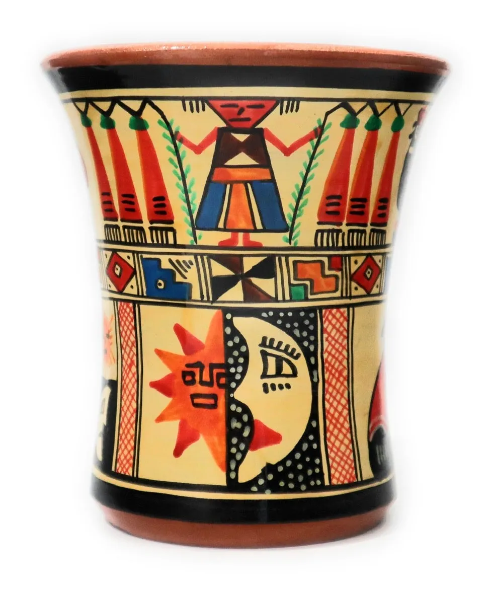 Rustic Kero Ceramic Vase Inca Culture Design Hand-Painted with Liner Glaze. 4.25" Tall