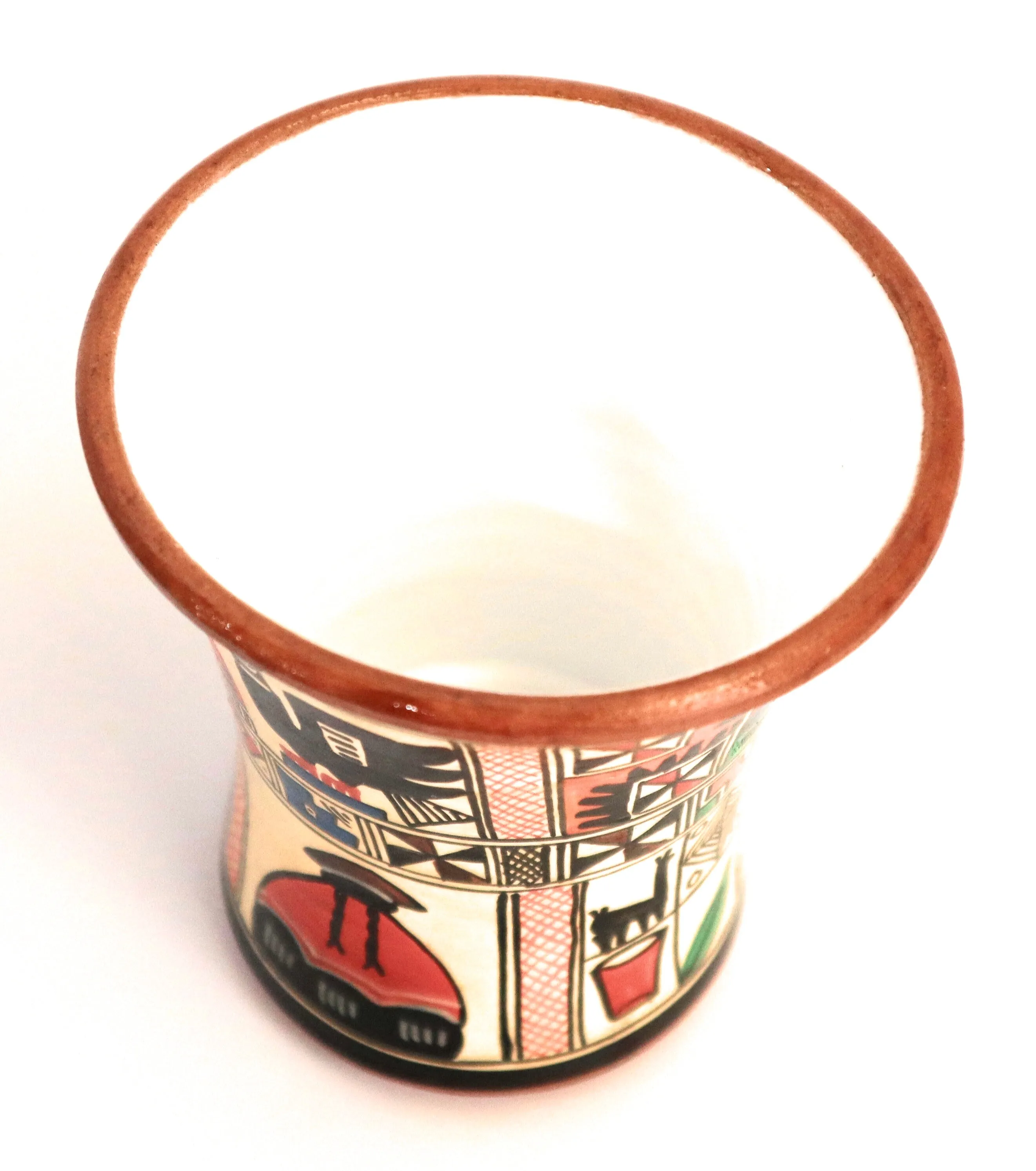 Rustic Kero Ceramic Vase Inca Culture Design Hand-Painted with Liner Glaze. 4.25" Tall