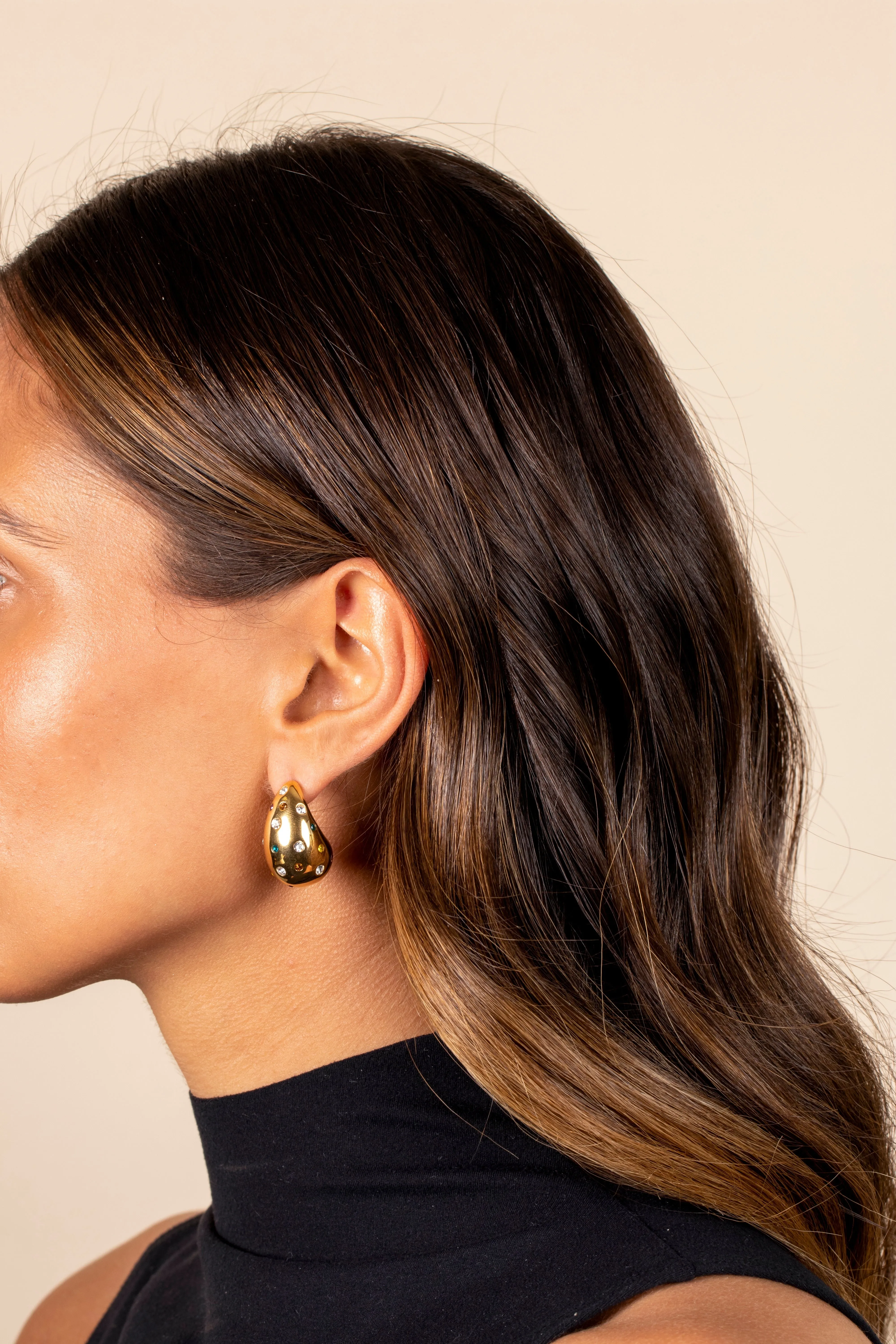 Scattered Multi Color Teardrop Drop Stud Earring