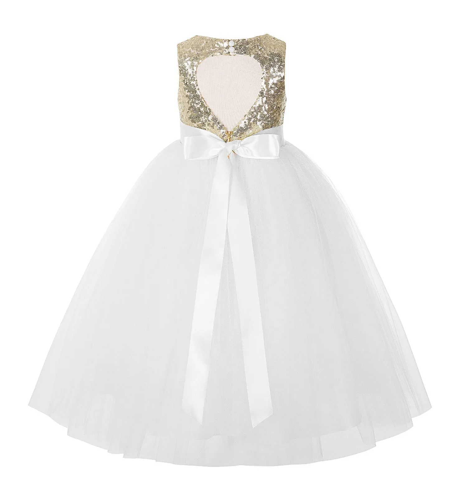 Sequins Heart Cutout Tulle Flower Girl Dress Junior Beauty Pageant Holiday Special Occasions 172seq(1)