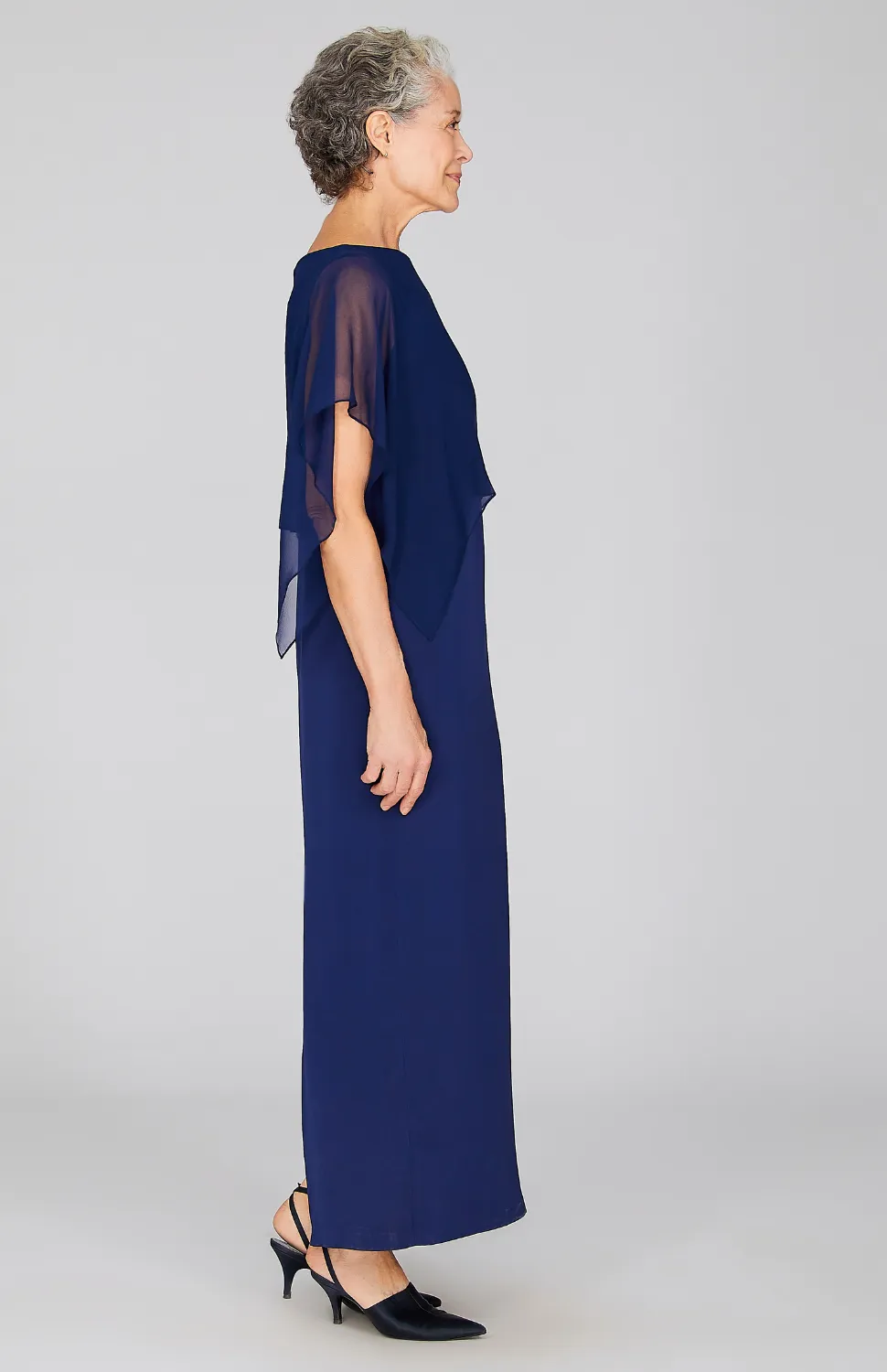 Silk Gown w/Attached Chiffon Overlay