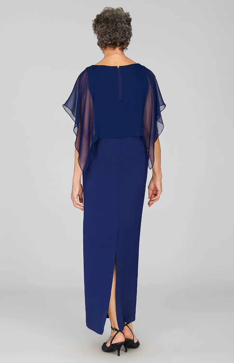 Silk Gown w/Attached Chiffon Overlay