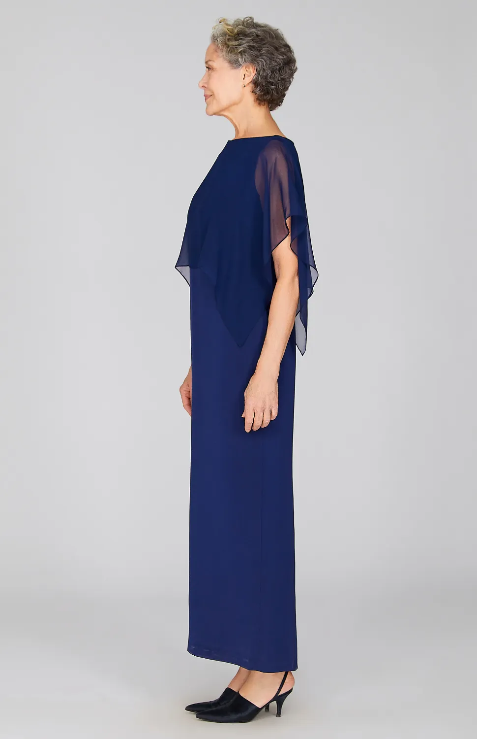 Silk Gown w/Attached Chiffon Overlay