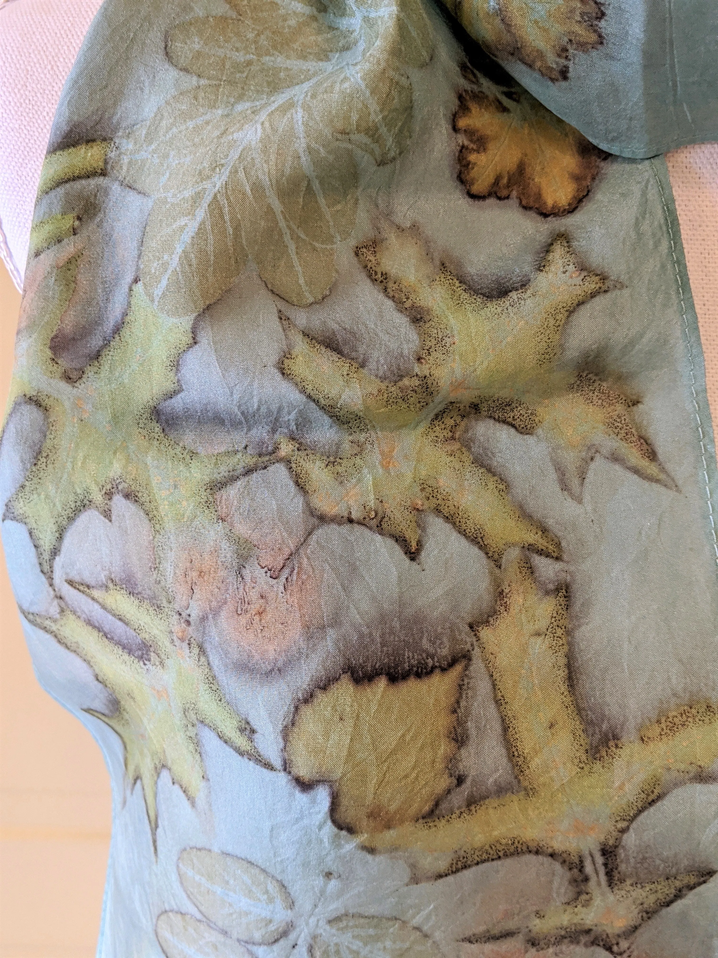Silk Habotai Indigo Dyed & Eco-Printed Scarf