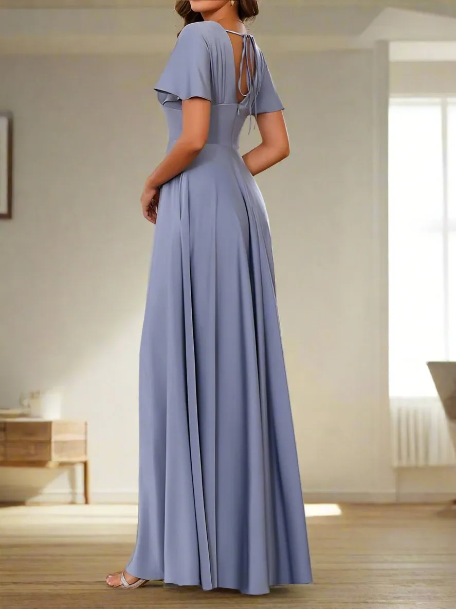 Simple A-Line Chiffon V-Neck Floor Length Mother of The Bride Dresses