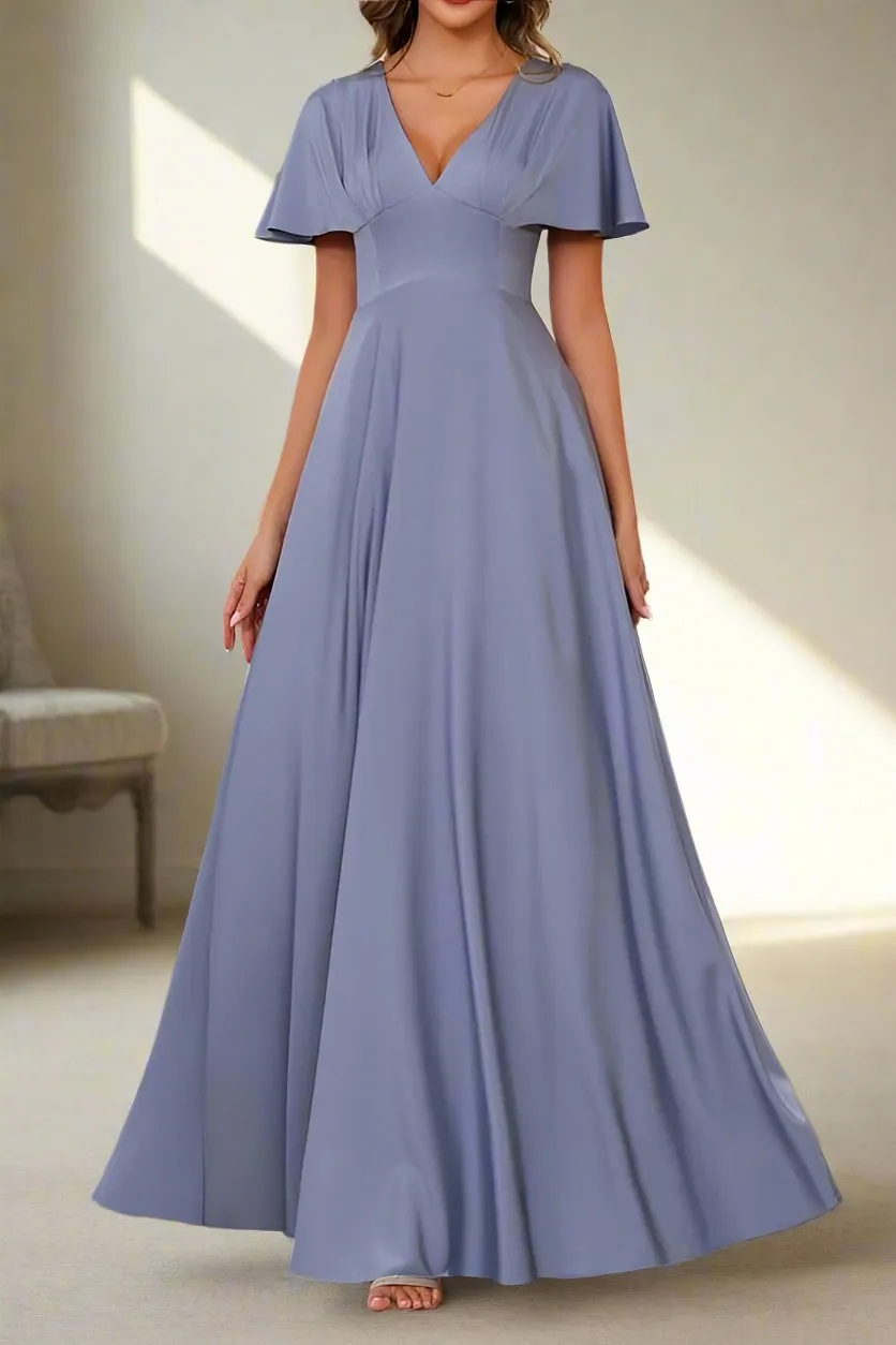 Simple A-Line Chiffon V-Neck Floor Length Mother of The Bride Dresses