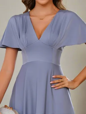 Simple A-Line Chiffon V-Neck Floor Length Mother of The Bride Dresses