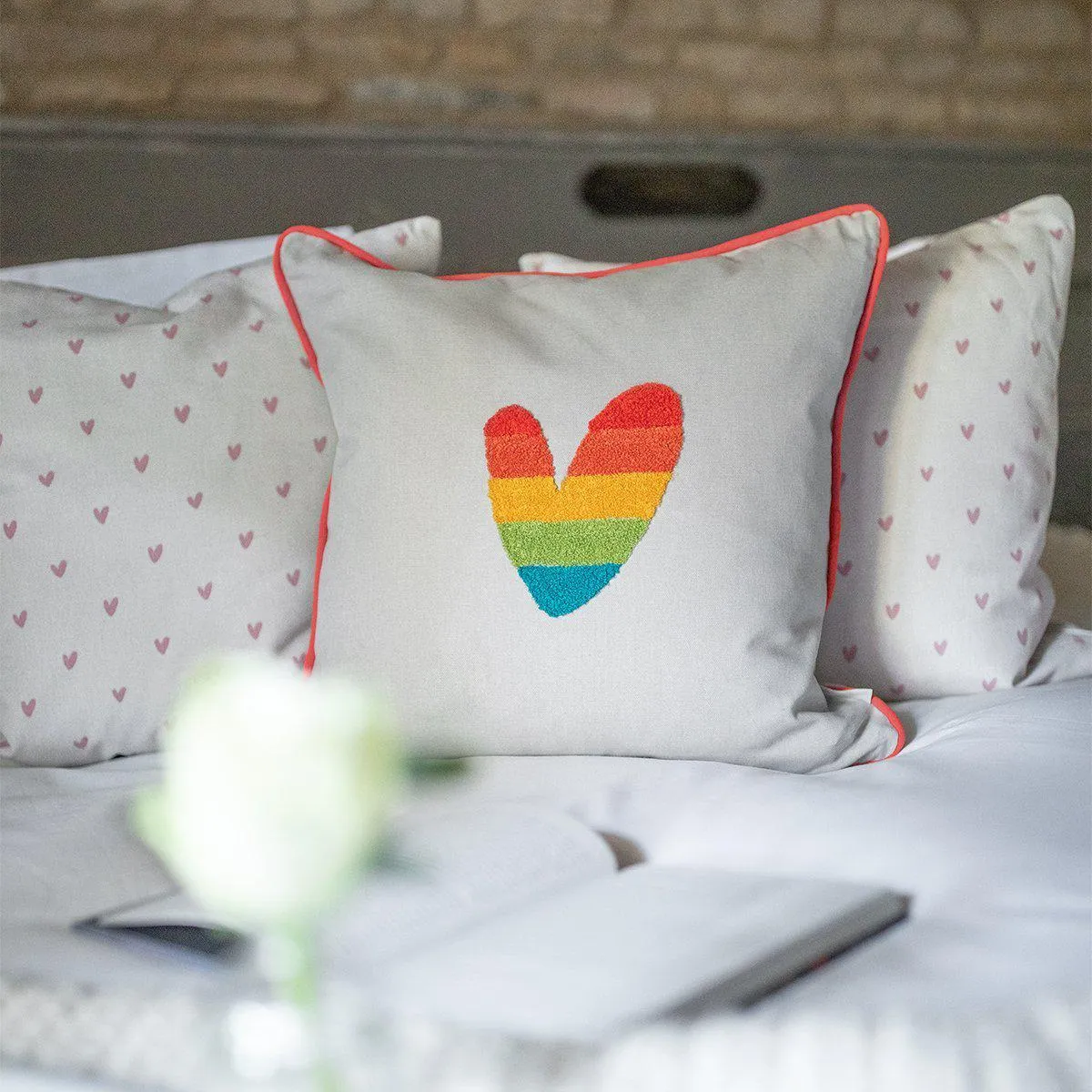 Sophie Allport Hearts Multi Embroidered Cushion
