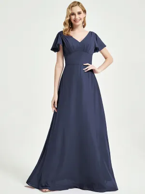 Stormy Ruffle Sleeves Floor-Length Chiffon Empire Bridesmaid Dress