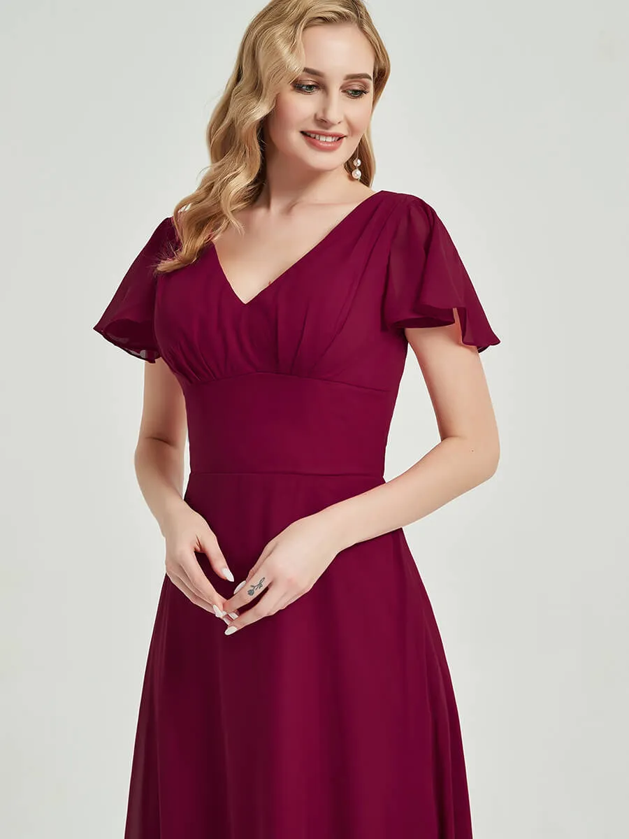 Stormy Ruffle Sleeves Floor-Length Chiffon Empire Bridesmaid Dress