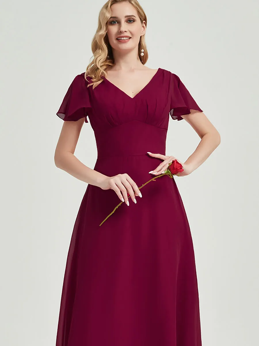 Stormy Ruffle Sleeves Floor-Length Chiffon Empire Bridesmaid Dress