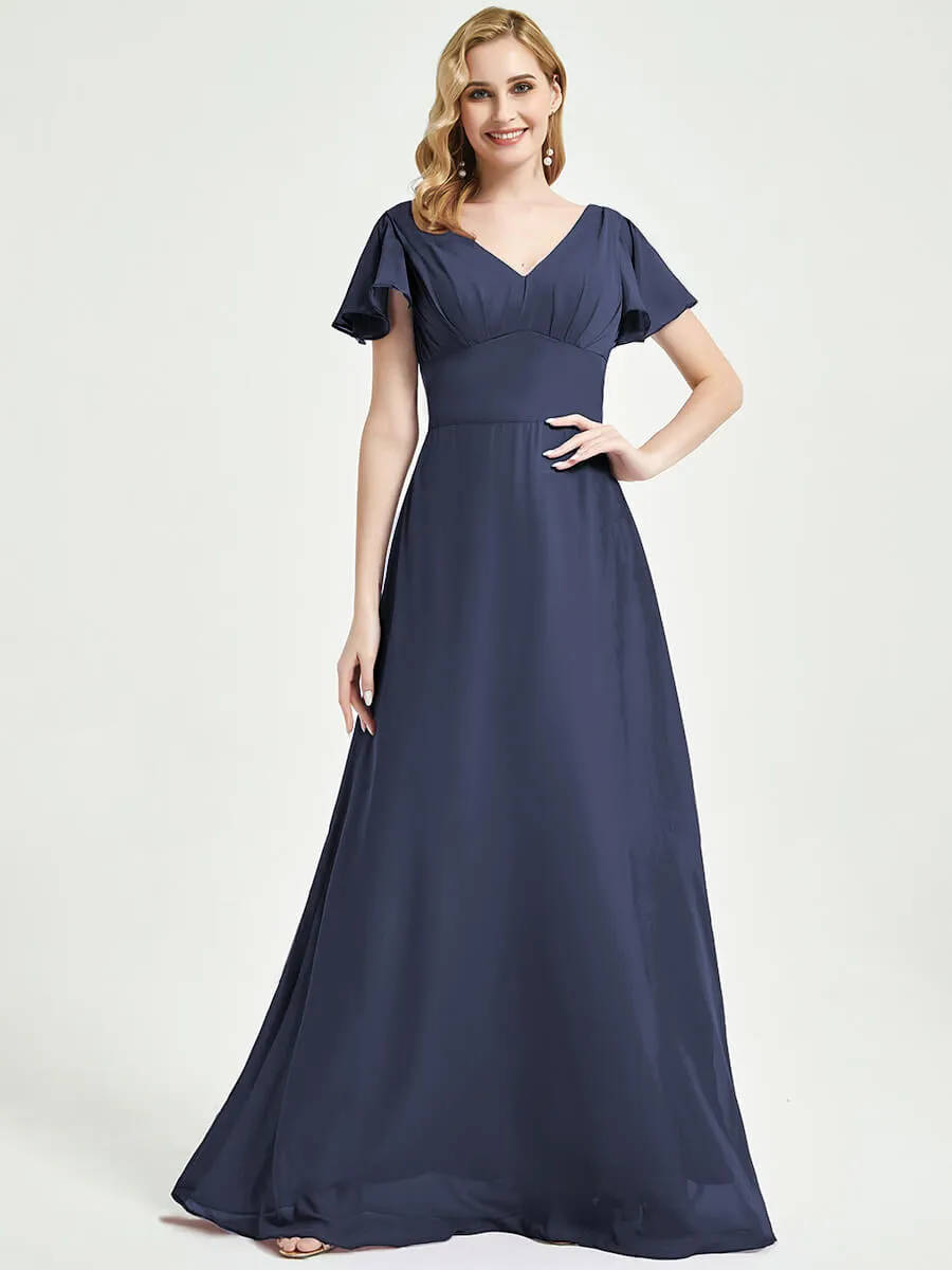 Stormy Ruffle Sleeves Floor-Length Chiffon Empire Bridesmaid Dress