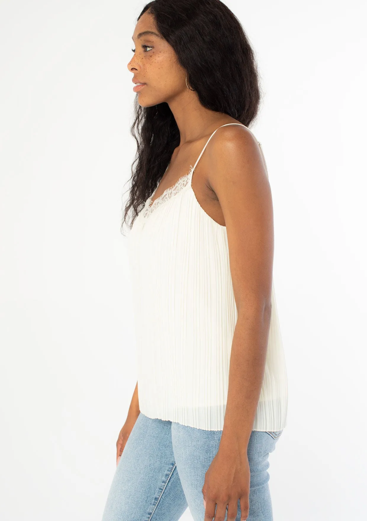 Sweet Pleats Lace Trim Cami