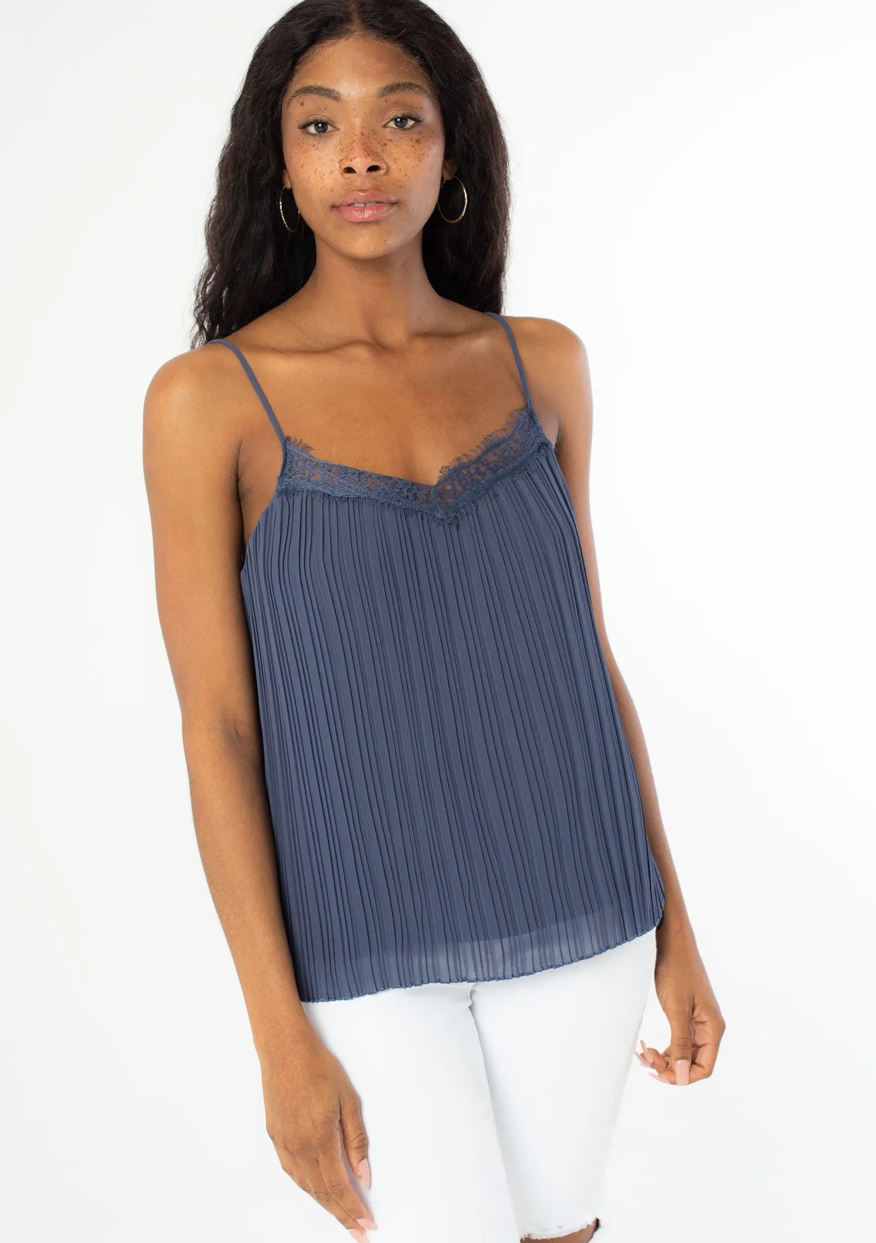 Sweet Pleats Lace Trim Cami
