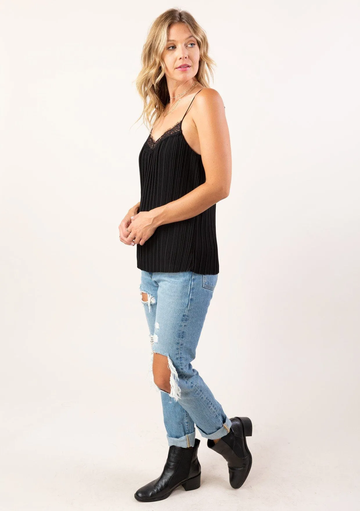 Sweet Pleats Lace Trim Cami