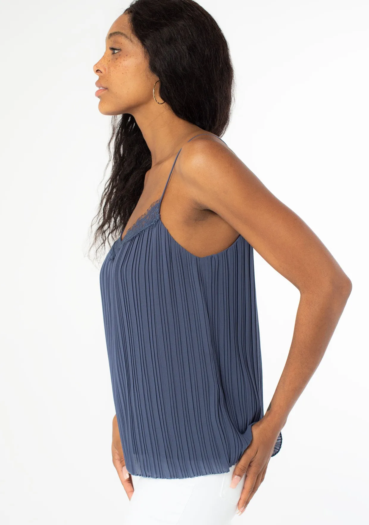 Sweet Pleats Lace Trim Cami
