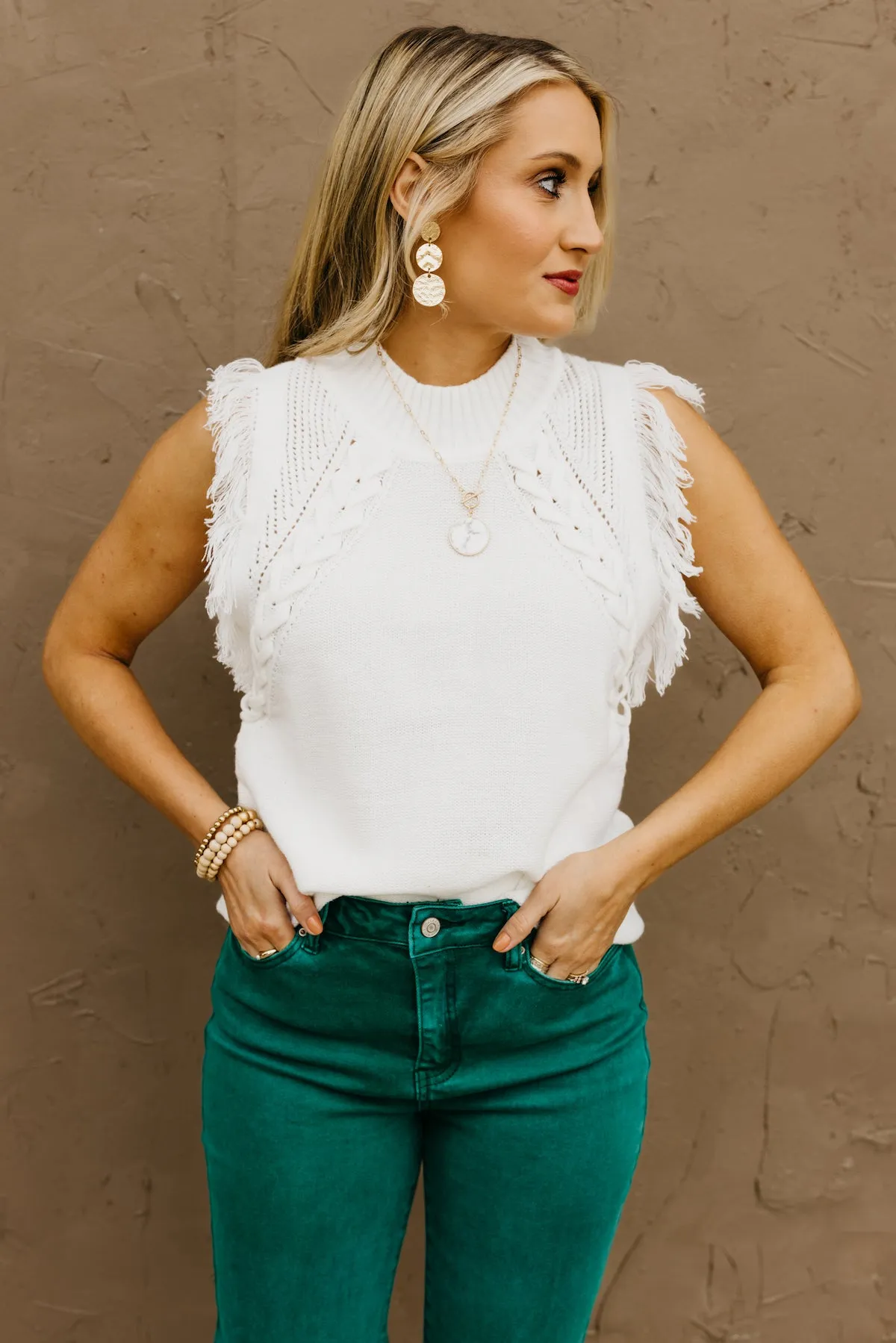 The Kingston Woven Tasseled Sleeveless Sweater