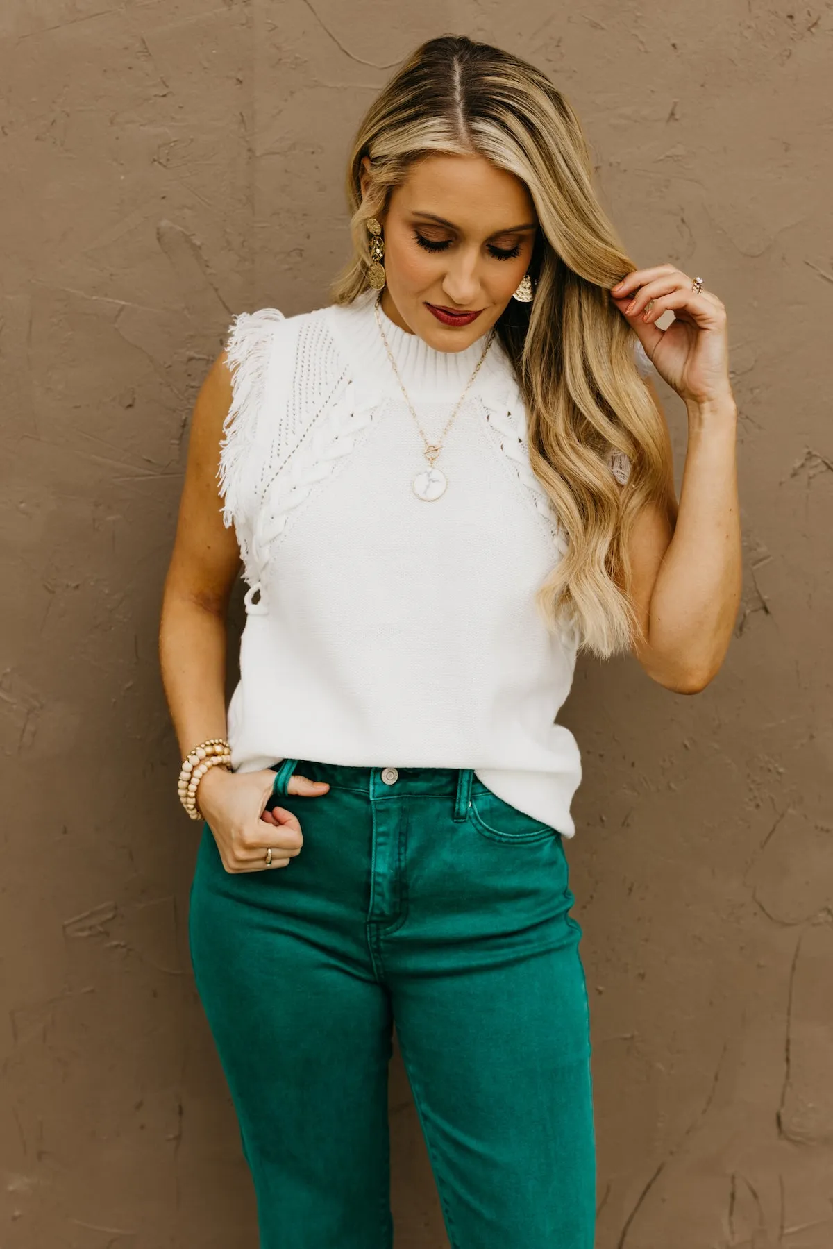 The Kingston Woven Tasseled Sleeveless Sweater