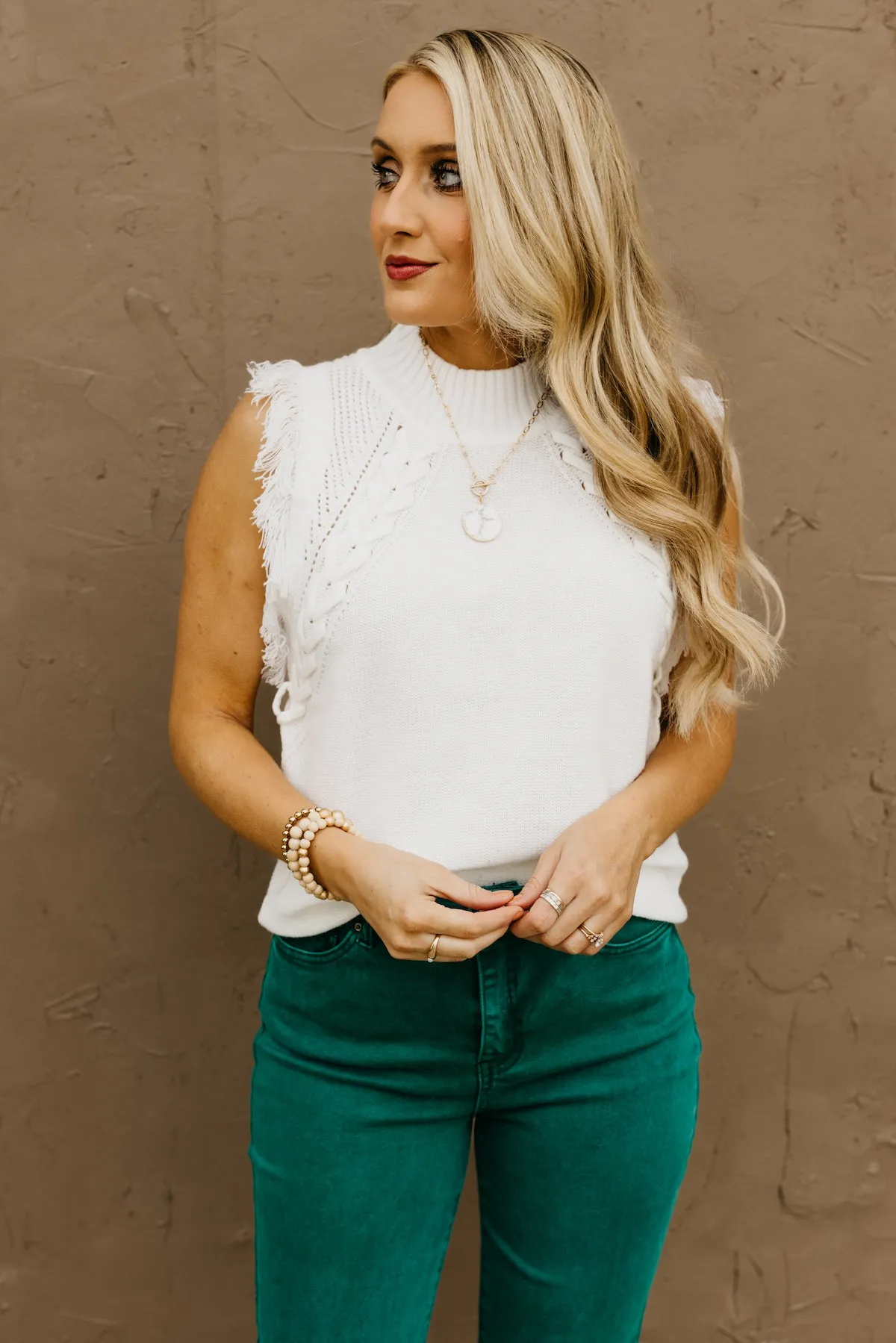 The Kingston Woven Tasseled Sleeveless Sweater