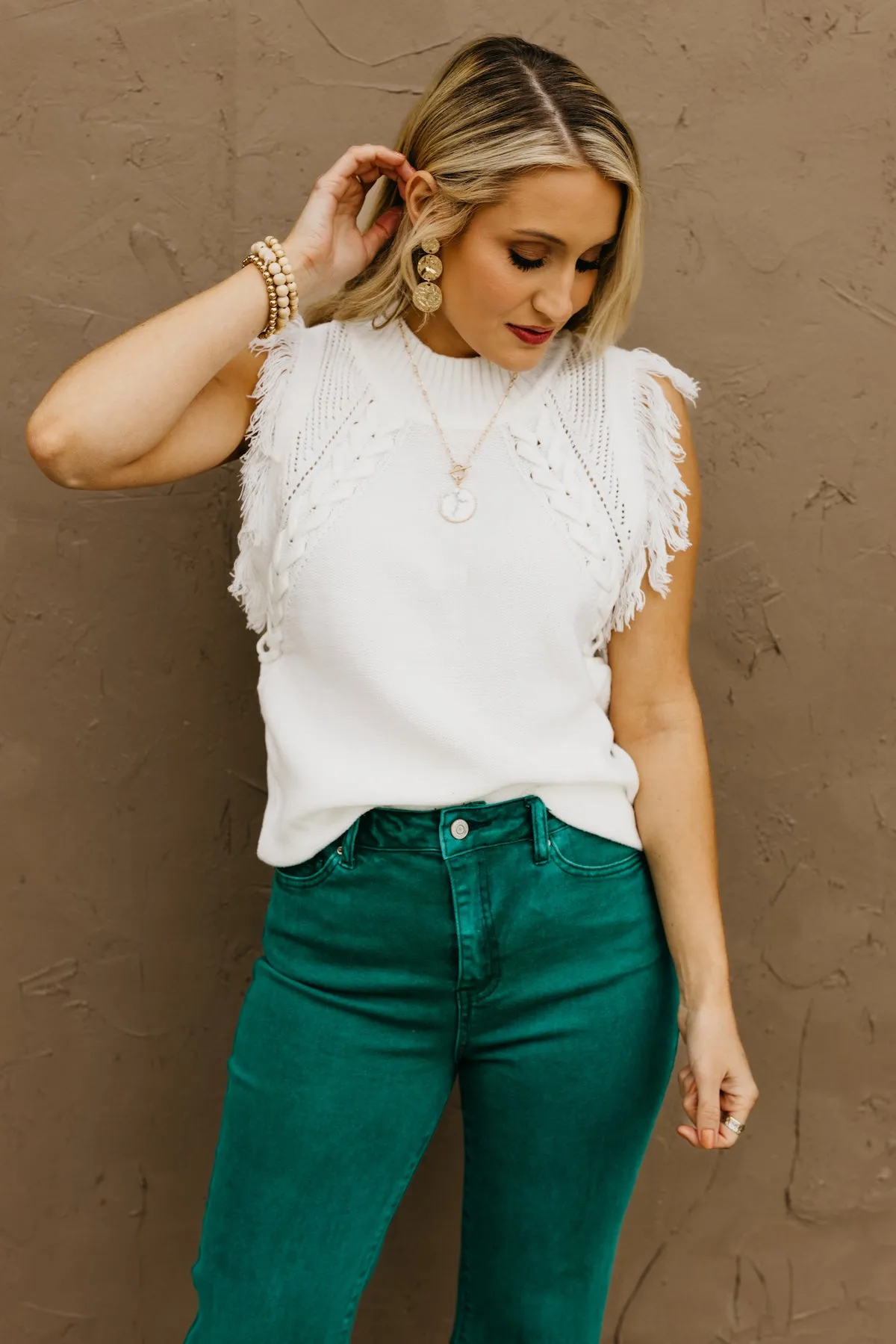 The Kingston Woven Tasseled Sleeveless Sweater