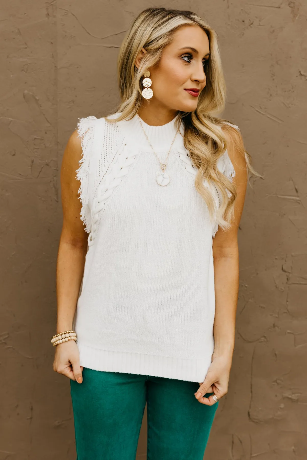 The Kingston Woven Tasseled Sleeveless Sweater