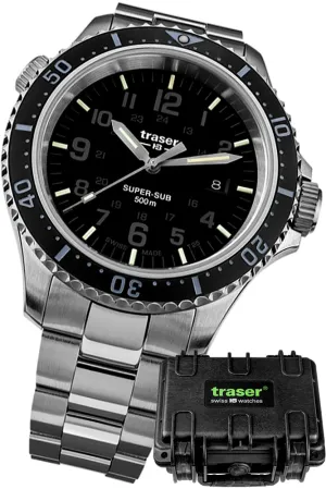 Traser Limited Edition P67 Super-Sub 500 Meter TRITIUM Dive Watch Set,  Black Dial 109376