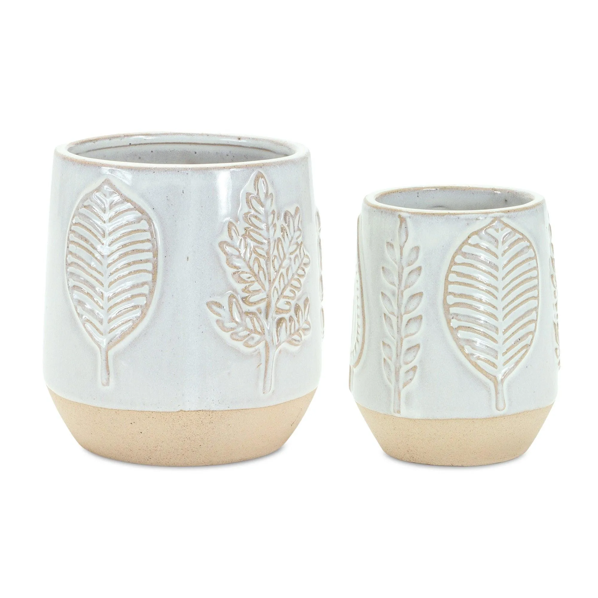 Two Tone Porcelain Planter with Leaf Design (Set of 2)