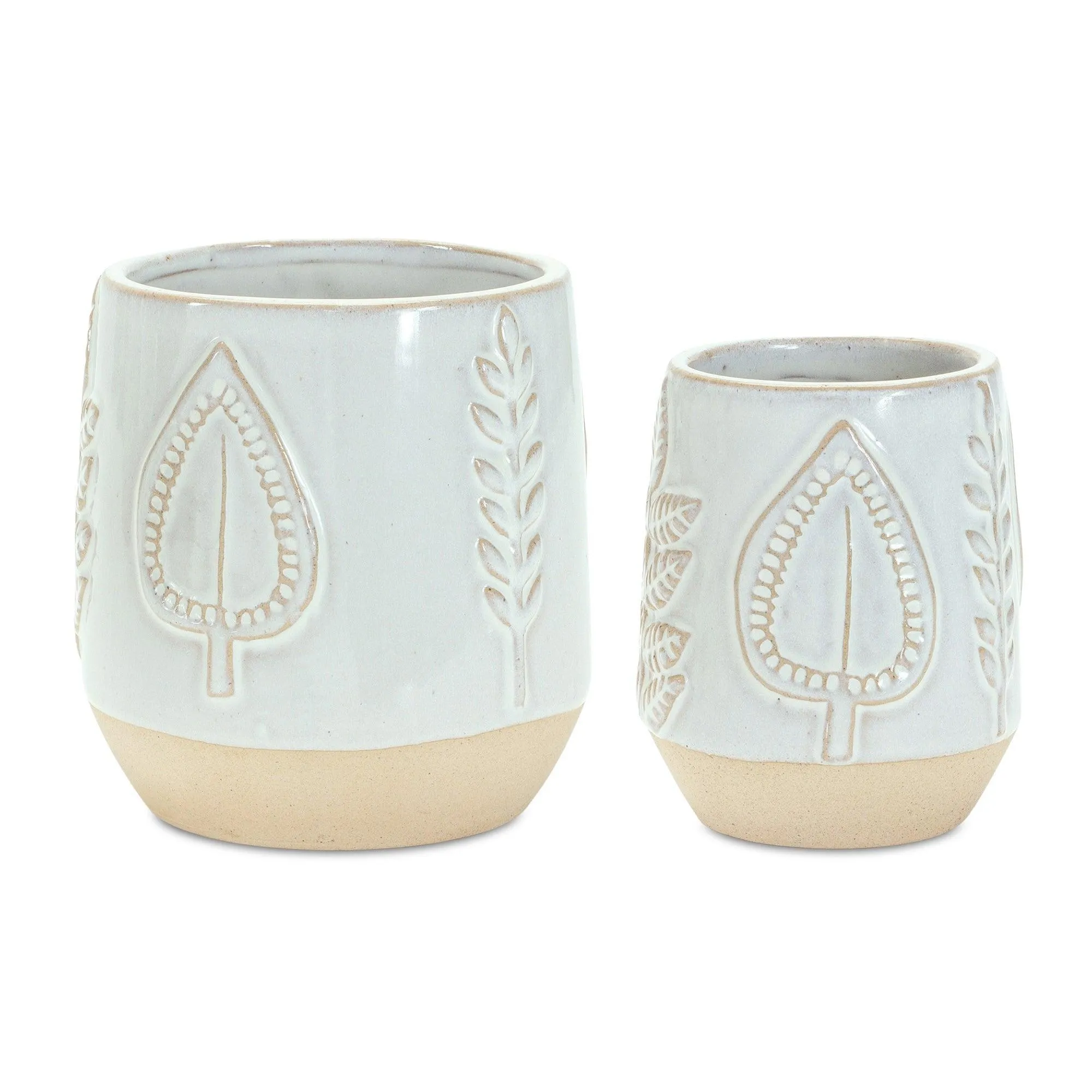 Two Tone Porcelain Planter with Leaf Design (Set of 2)