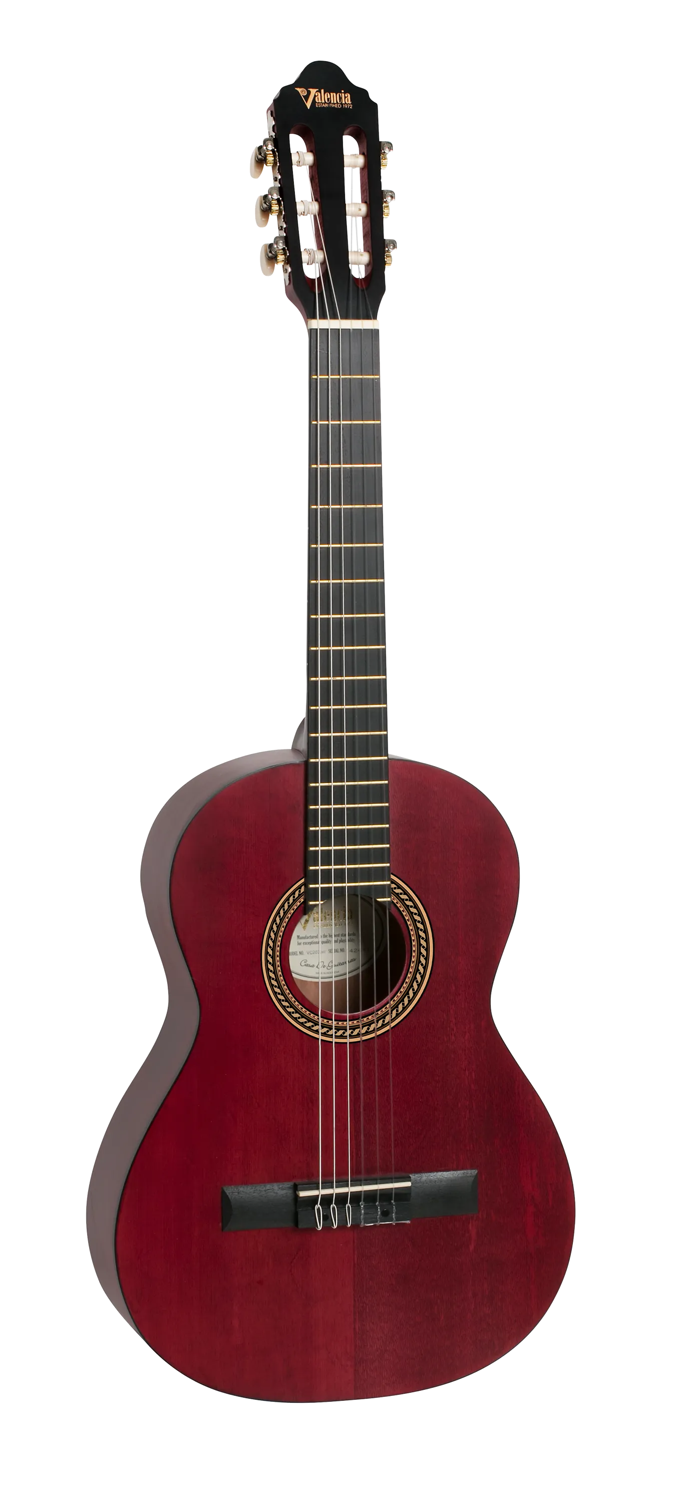 Valencia VC203TWR Classical Guitar - 3/4 Size - Transparent Wine Red