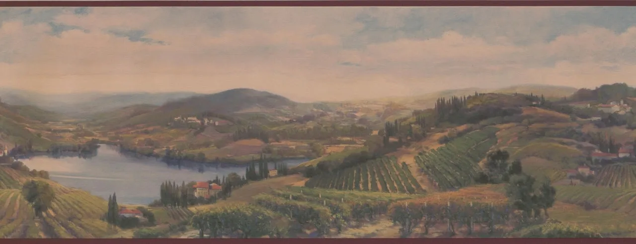 Village on Rolling Hills by Lake Bordo AU5133B Wallpaper Border