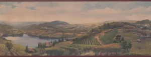 Village on Rolling Hills by Lake Bordo AU5133B Wallpaper Border