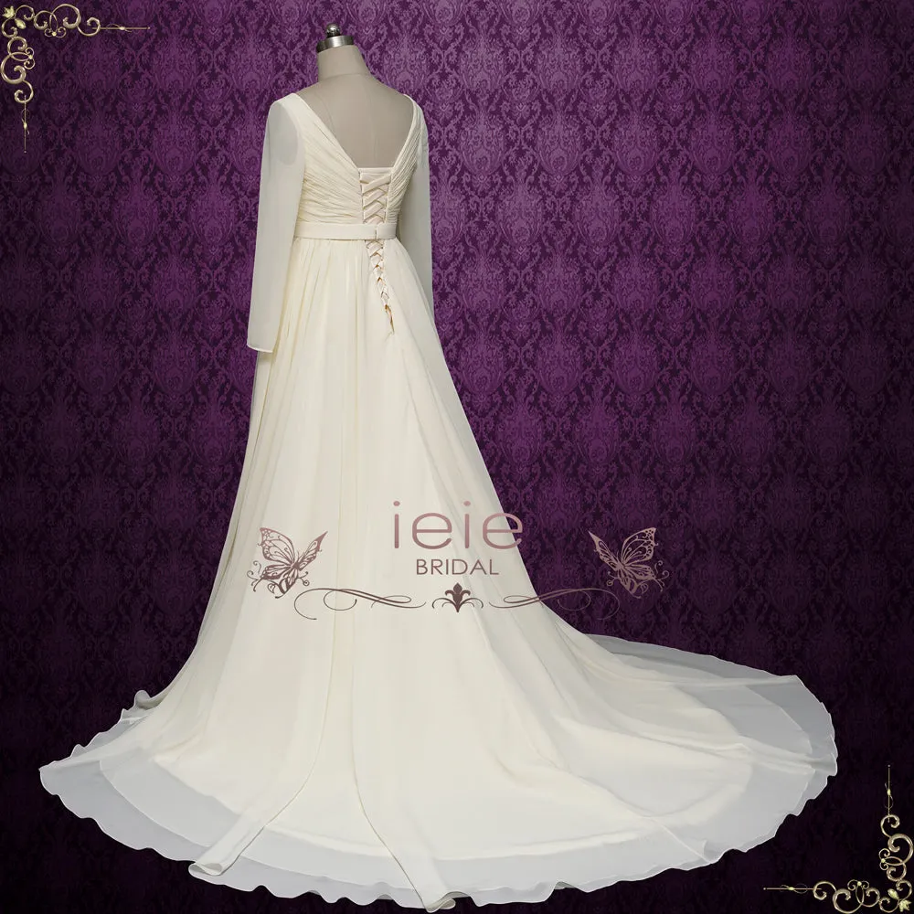 Vintage Chiffon Wedding Dress with Ruffle Skirt and Long Sleeves | ALPIRE