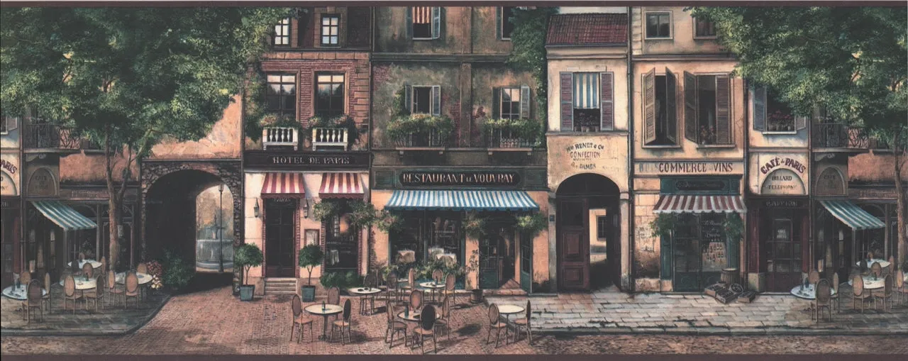 Vintage Paris Street Hotel BG3201B Wallpaper Border
