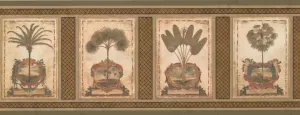 Vintage Squares Palm Trees Acanthus Light Brown AU5084B Wallpaper Border