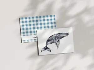 Whale Card – Elegant Watercolor Grey Whale with Gingham Background – Blank Inside for Your Own Wish – Perfect Ocean-themed Gift! | Preppy Coastal Collection