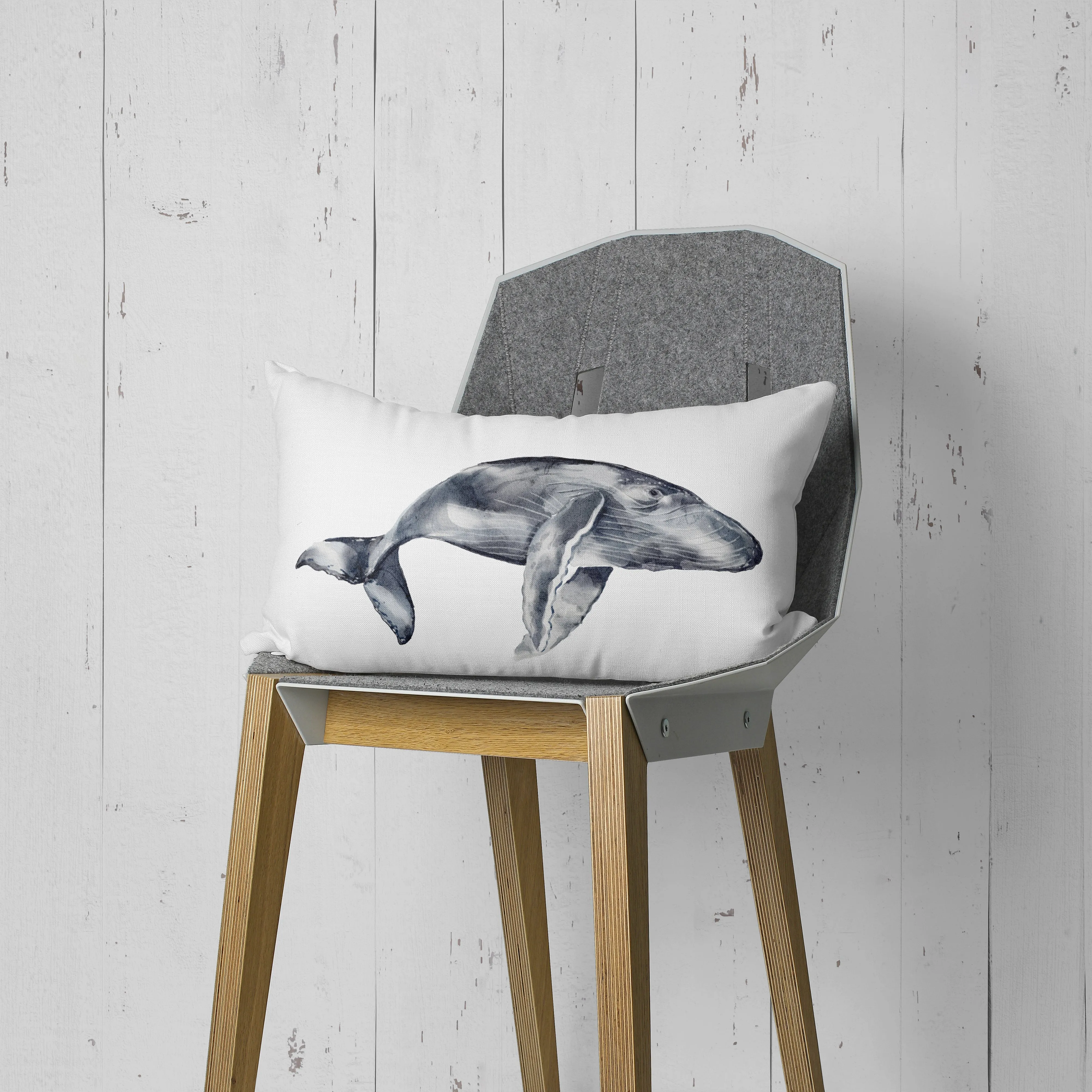 Whale Pillow - Nautical rectangular decor with a sweet gray whale, perfect for kids' rooms & ocean-themed gifts! | Preppy Coastal Collection