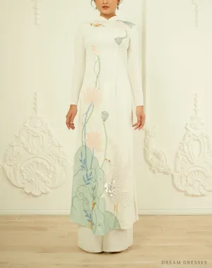 White Bridal Ao Dai | Traditional Vietnamese Bridal Dress (#VIOLA)