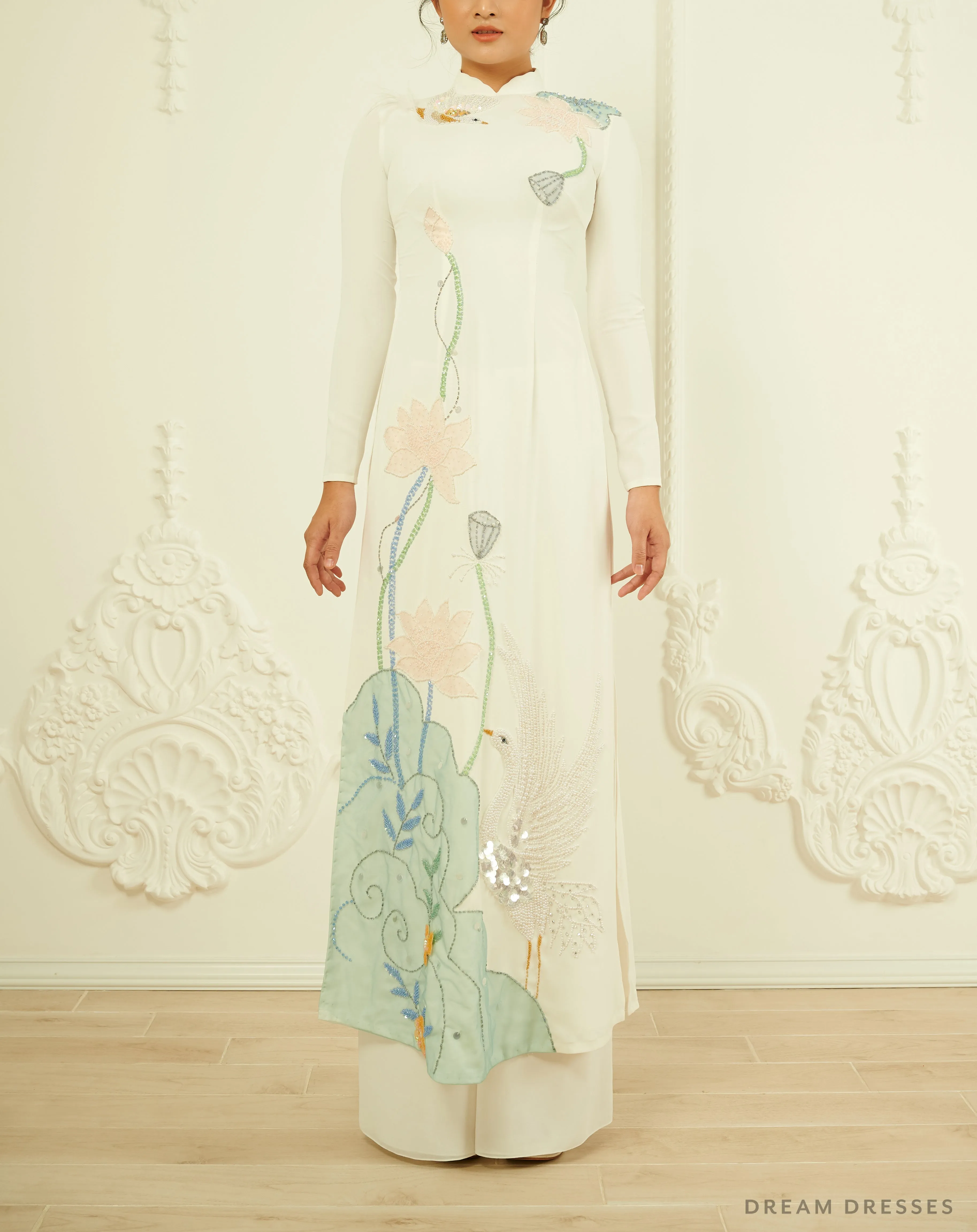 White Bridal Ao Dai | Traditional Vietnamese Bridal Dress (#VIOLA)