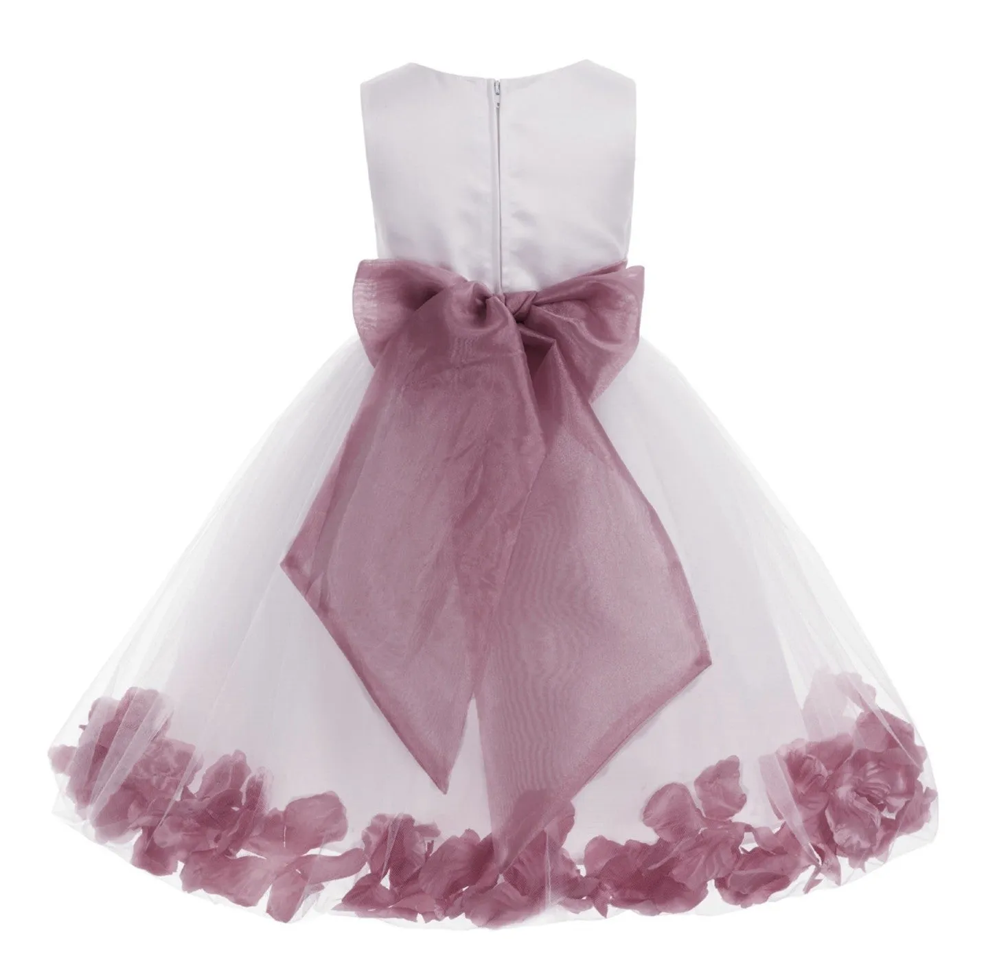 White Tulle Floral Rose Petals Princess Wedding Pageant Recital Birthday Flower Girl Dress 007(2)