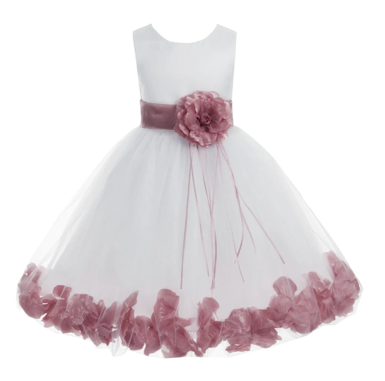 White Tulle Floral Rose Petals Princess Wedding Pageant Recital Birthday Flower Girl Dress 007(2)